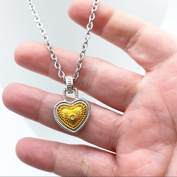 Diamonds International Two Tone Heart Pendant Silver Tone Chain Necklace - Picture 4 of 10